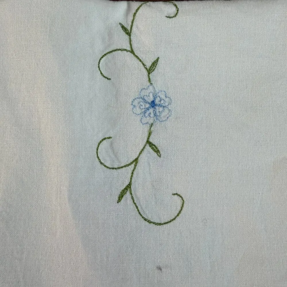 Vintage Hand Embroidered Floral Table Runner and Placemats Set 6pc